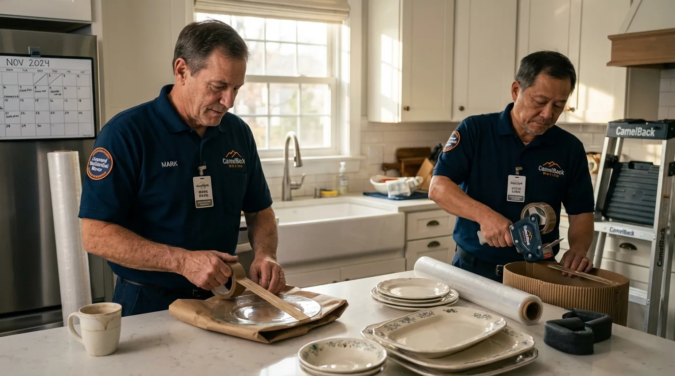 Professional crew packing kitchen dishware in Wills Point, TX